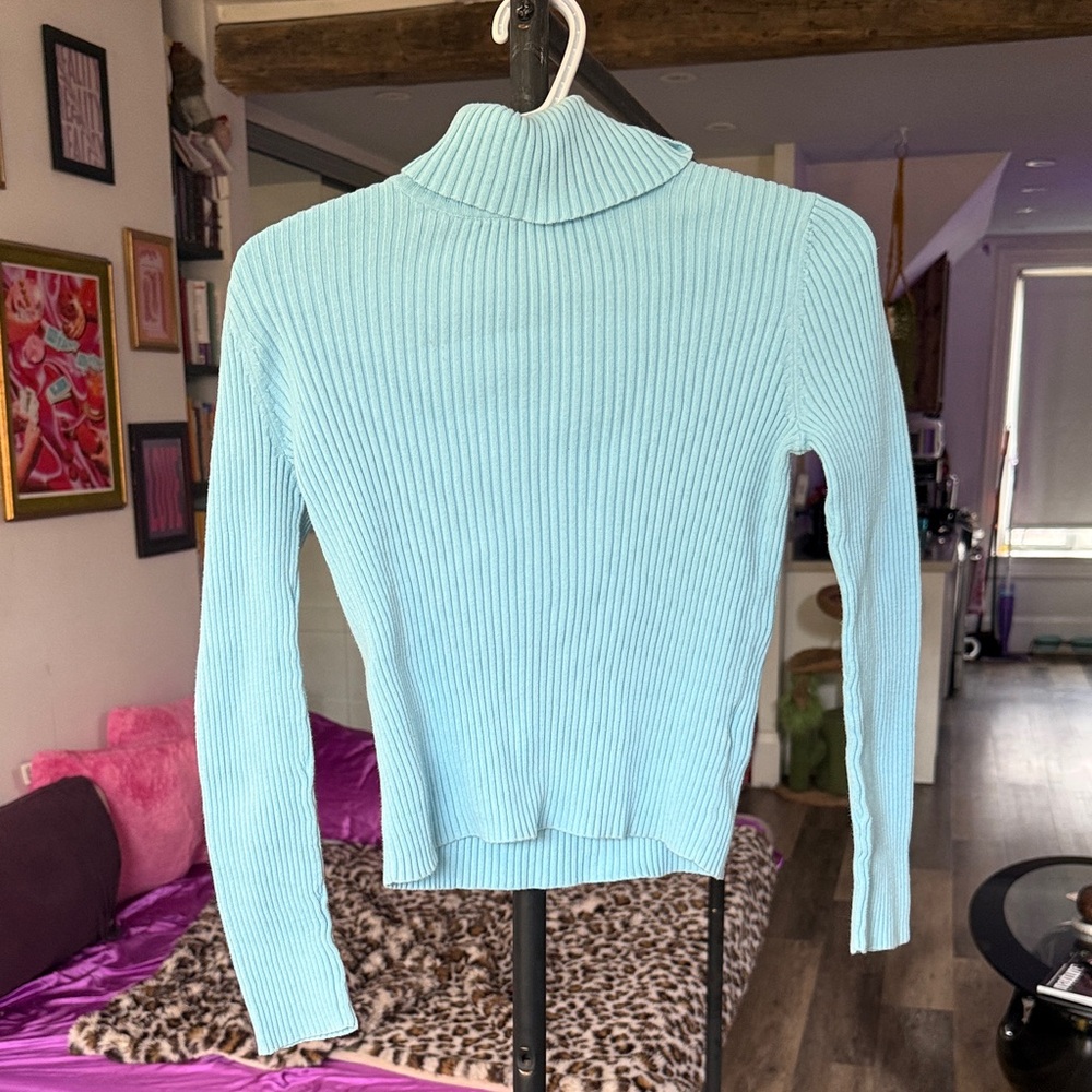 Powder Blue Ribbed Turtleneck Sweater